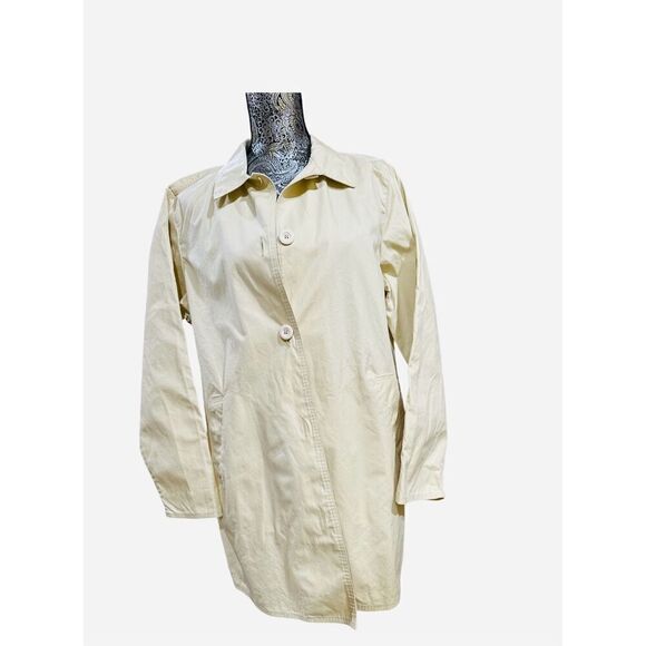 Vtg LL Bean Rain Jacket Tan Khaki Lightweight Barn Coat Button Front Pockets - Picture 1 of 9